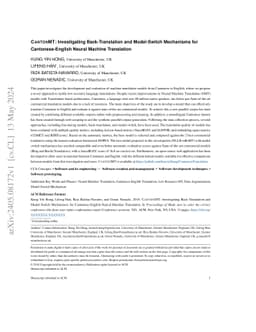 CANTONMT: Investigating Back-Translation and Model-Switch Mechanisms for
  Cantonese-English Neural Machine Translation