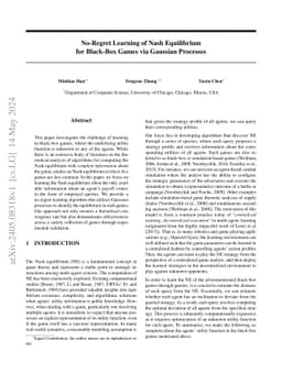 No-Regret Learning of Nash Equilibrium for Black-Box Games via Gaussian
  Processes
