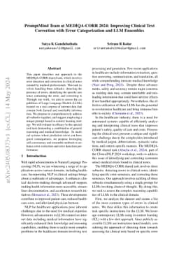 PromptMind Team at MEDIQA-CORR 2024: Improving Clinical Text Correction
  with Error Categorization and LLM Ensembles
