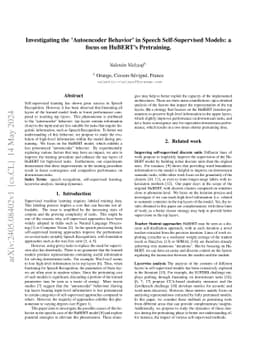 Investigating the Áutoencoder Behavior' in Speech Self-Supervised
  Models: a focus on HuBERT's Pretraining