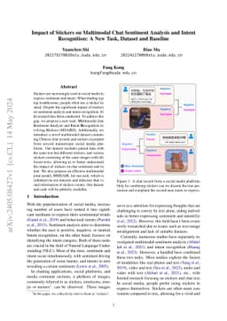 Impact of Stickers on Multimodal Chat Sentiment Analysis and Intent
  Recognition: A New Task, Dataset and Baseline