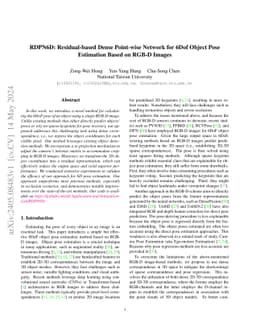RDPN6D: Residual-based Dense Point-wise Network for 6Dof Object Pose
  Estimation Based on RGB-D Images