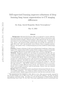 Self-supervised learning improves robustness of deep learning lung tumor
  segmentation to CT imaging differences