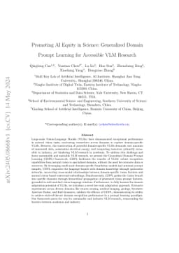Promoting AI Equity in Science: Generalized Domain Prompt Learning for
  Accessible VLM Research