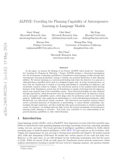 ALPINE: Unveiling the Planning Capability of Autoregressive Learning in
  Language Models