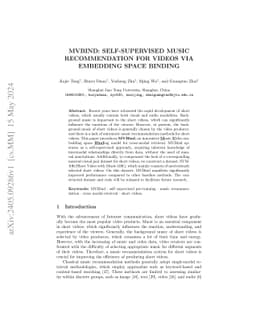 MVBIND: Self-Supervised Music Recommendation For Videos Via Embedding
  Space Binding