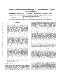 SA-FedLora: Adaptive Parameter Allocation for Efficient Federated
  Learning with LoRA Tuning