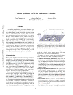 Collision Avoidance Metric for 3D Camera Evaluation