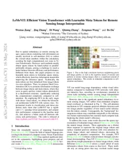LeMeViT: Efficient Vision Transformer with Learnable Meta Tokens for
  Remote Sensing Image Interpretation