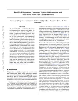 Dual3D: Efficient and Consistent Text-to-3D Generation with Dual-mode
  Multi-view Latent Diffusion