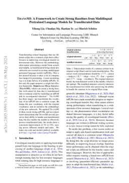 TransMI: A Framework to Create Strong Baselines from Multilingual
  Pretrained Language Models for Transliterated Data