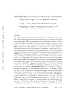 Dual-band feature selection for maturity classification of specialty
  crops by hyperspectral imaging