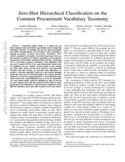 Zero-Shot Hierarchical Classification on the Common Procurement
  Vocabulary Taxonomy