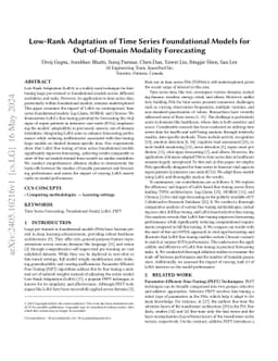 Low-Rank Adaptation of Time Series Foundational Models for Out-of-Domain
  Modality Forecasting