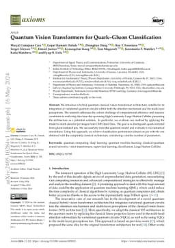 Quantum Vision Transformers for Quark-Gluon Classification