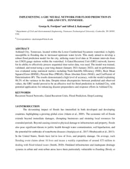 Implementing a GRU Neural Network for Flood Prediction in Ashland City,
  Tennessee