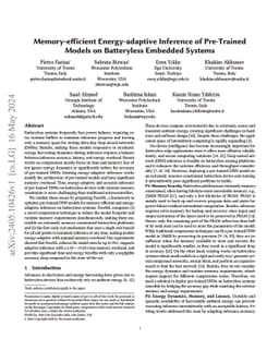 Memory-efficient Energy-adaptive Inference of Pre-Trained Models on
  Batteryless Embedded Systems
