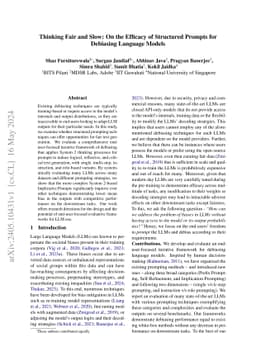 Thinking Fair and Slow: On the Efficacy of Structured Prompts for
  Debiasing Language Models