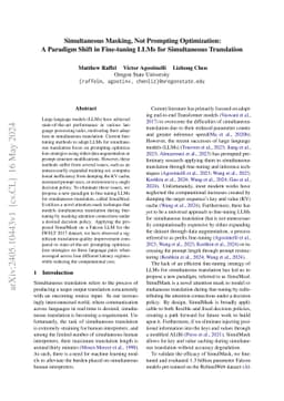 Simultaneous Masking, Not Prompting Optimization: A Paradigm Shift in
  Fine-tuning LLMs for Simultaneous Translation