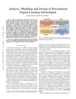 Analysis, Modeling and Design of Personalized Digital Learning
  Environment