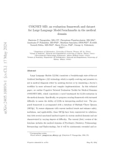 COGNET-MD, an evaluation framework and dataset for Large Language Model
  benchmarks in the medical domain