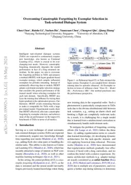 Overcoming Catastrophic Forgetting by Exemplar Selection in
  Task-oriented Dialogue System
