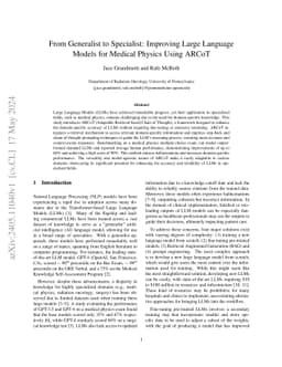 From Generalist to Specialist: Improving Large Language Models for
  Medical Physics Using ARCoT
