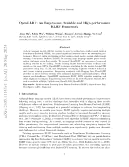 OpenRLHF: An Easy-to-use, Scalable and High-performance RLHF Framework