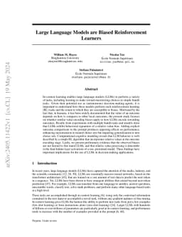 Large Language Models are Biased Reinforcement Learners