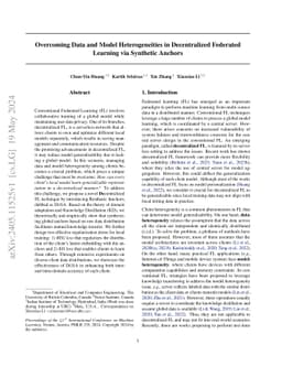 Overcoming Data and Model Heterogeneities in Decentralized Federated Learning via Synthetic Anchors