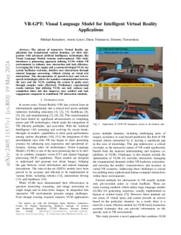 VR-GPT: Visual Language Model for Intelligent Virtual Reality
  Applications