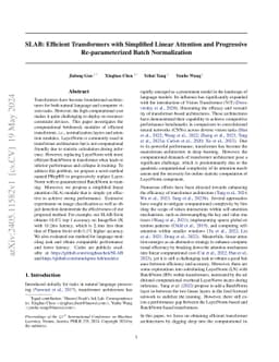 SLAB: Efficient Transformers with Simplified Linear Attention and
  Progressive Re-parameterized Batch Normalization