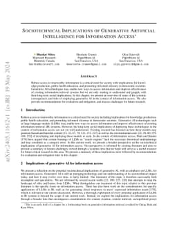 Sociotechnical Implications of Generative Artificial Intelligence for
  Information Access