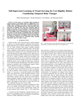 Self-Supervised Learning of Visual Servoing for Low-Rigidity Robots
  Considering Temporal Body Changes