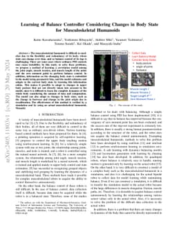 Learning of Balance Controller Considering Changes in Body State for
  Musculoskeletal Humanoids