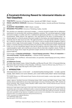 A Constraint-Enforcing Reward for Adversarial Attacks on Text
  Classifiers