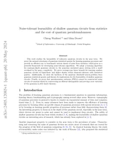 Noise-tolerant learnability of shallow quantum circuits from statistics and the cost of quantum pseudorandomness