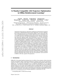 Is Mamba Compatible with Trajectory Optimization in Offline
  Reinforcement Learning?
