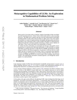 Metacognitive Capabilities of LLMs: An Exploration in Mathematical
  Problem Solving