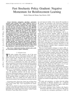 Fast Stochastic Policy Gradient: Negative Momentum for Reinforcement
  Learning