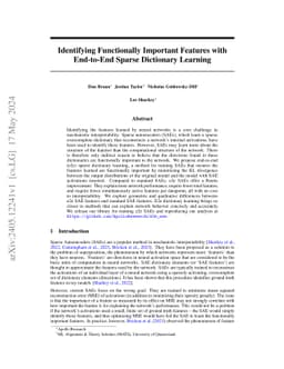 Identifying Functionally Important Features with End-to-End Sparse
  Dictionary Learning