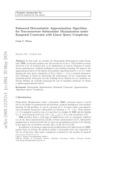 Enhanced Deterministic Approximation Algorithm for Non-monotone
  Submodular Maximization under Knapsack Constraint with Linear Query
  Complexity