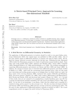 A Metric-based Principal Curve Approach for Learning One-dimensional Manifold