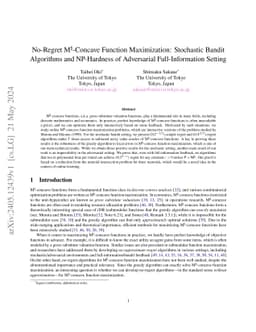 No-Regret M${}^{\natural}$-Concave Function Maximization: Stochastic
  Bandit Algorithms and NP-Hardness of Adversarial Full-Information Setting