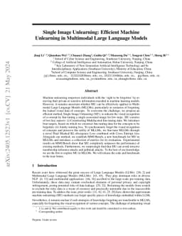 Single Image Unlearning: Efficient Machine Unlearning in Multimodal Large Language Models