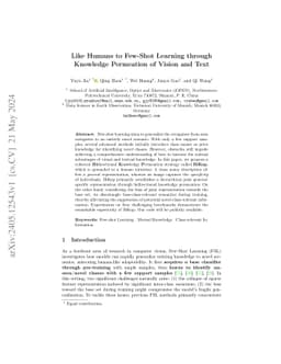 Like Humans to Few-Shot Learning through Knowledge Permeation of Vision
  and Text