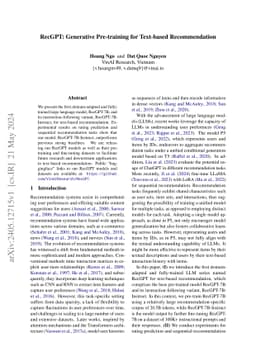 RecGPT: Generative Pre-training for Text-based Recommendation