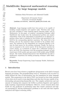 MathDivide: Improved mathematical reasoning by large language models