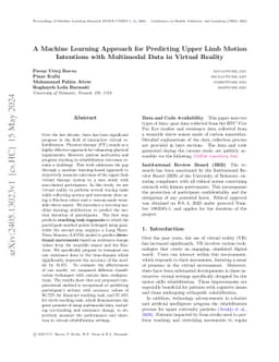 A Machine Learning Approach for Predicting Upper Limb Motion Intentions
  with Multimodal Data in Virtual Reality