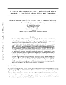 A survey on fairness of large language models in e-commerce: progress,
  application, and challenge